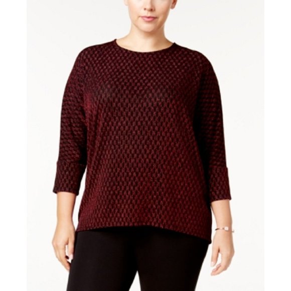 Alfani Plus Size Metallic-Print Dolman-Sleeve Top in Red, Size 0X, Retail $65.50 - Picture 1 of 4
